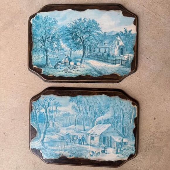 Vintage Decoupage Wall Art Wooden Plaque Set mid-century vintage ￼￼Hong Kong - Picture 1 of 5